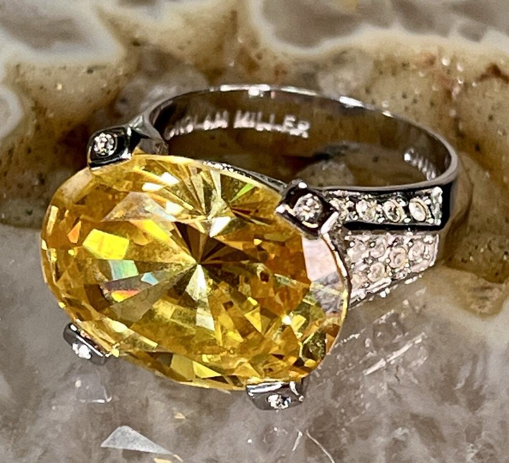 Nolan Miller Clear Crystal Large Canary Yellow & Clear Austrian Crystal Ring 8